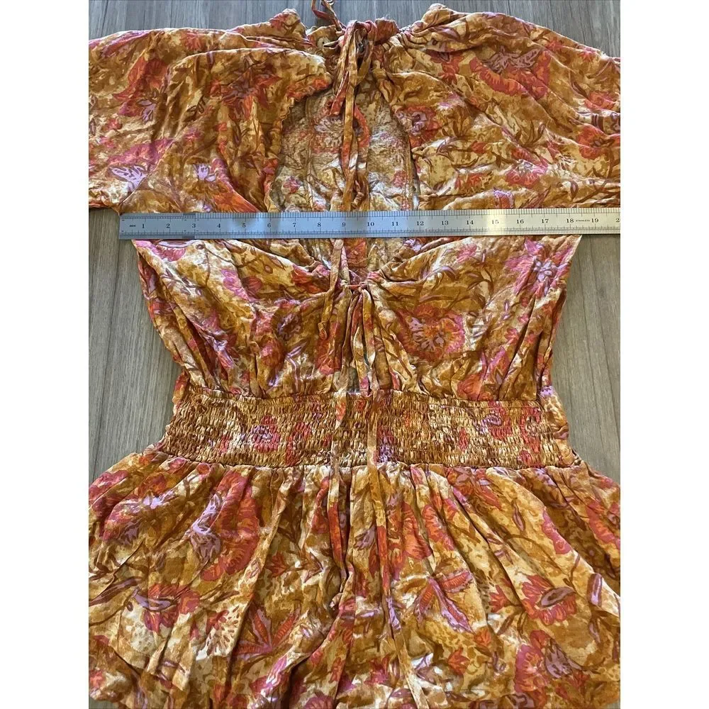 Free People Orange Dance‎ Til Dawn Romper Size Women's XS Ruffled Tie Up Romper